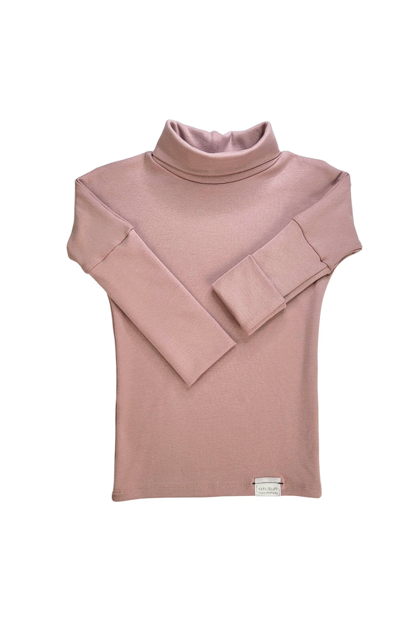 Eco-friendly kids' clothing – gender-neutral Strawberry Milkshake Pink grow with me turtleneck, sustainably made in Canada.