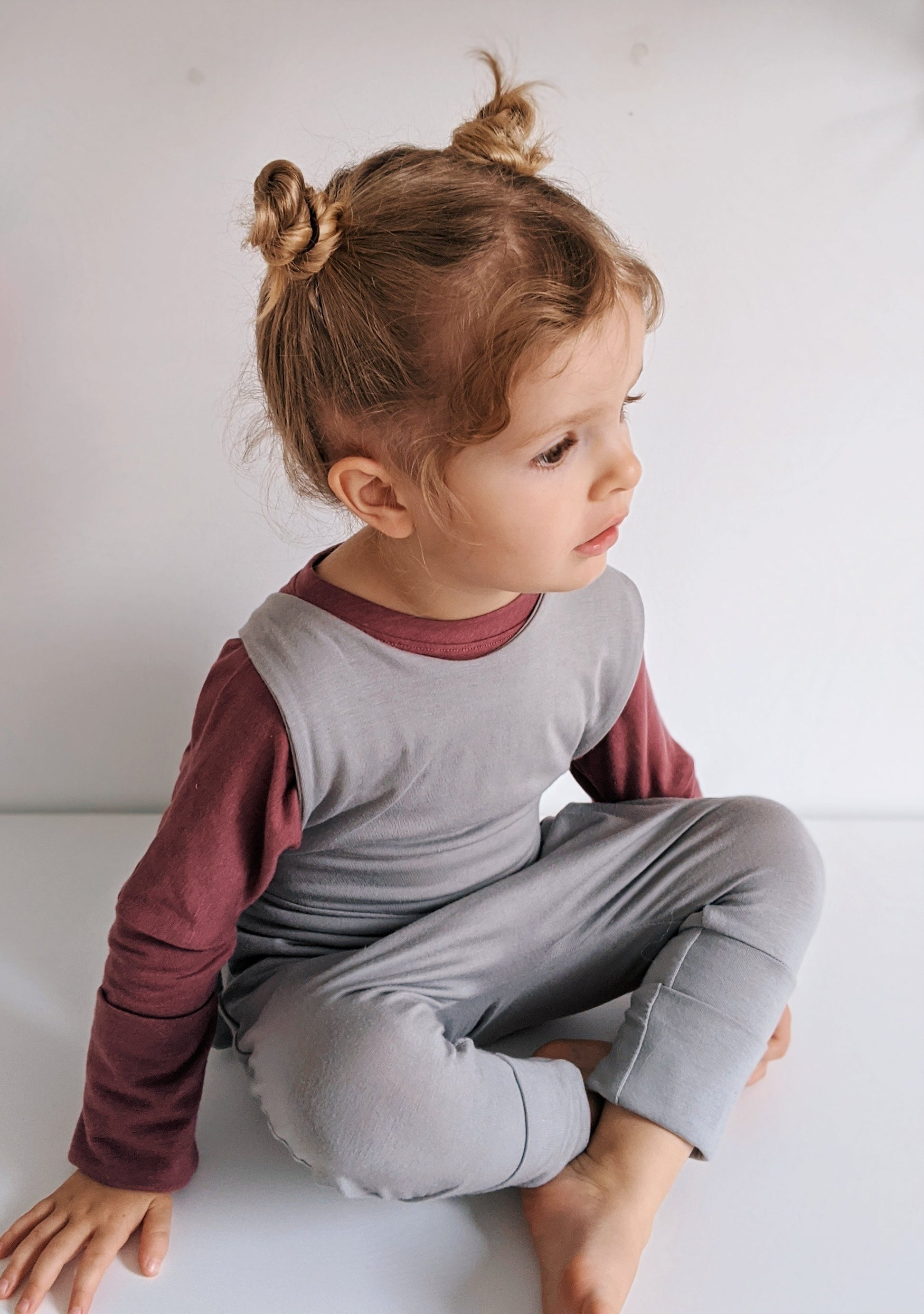 Rose brown grow-with-me shirt for toddlers and kids, designed to be worn as a dress, tunic, or long shirt. Seamless shoulders and soft, eco-friendly fabric. Ethically made in Canada.