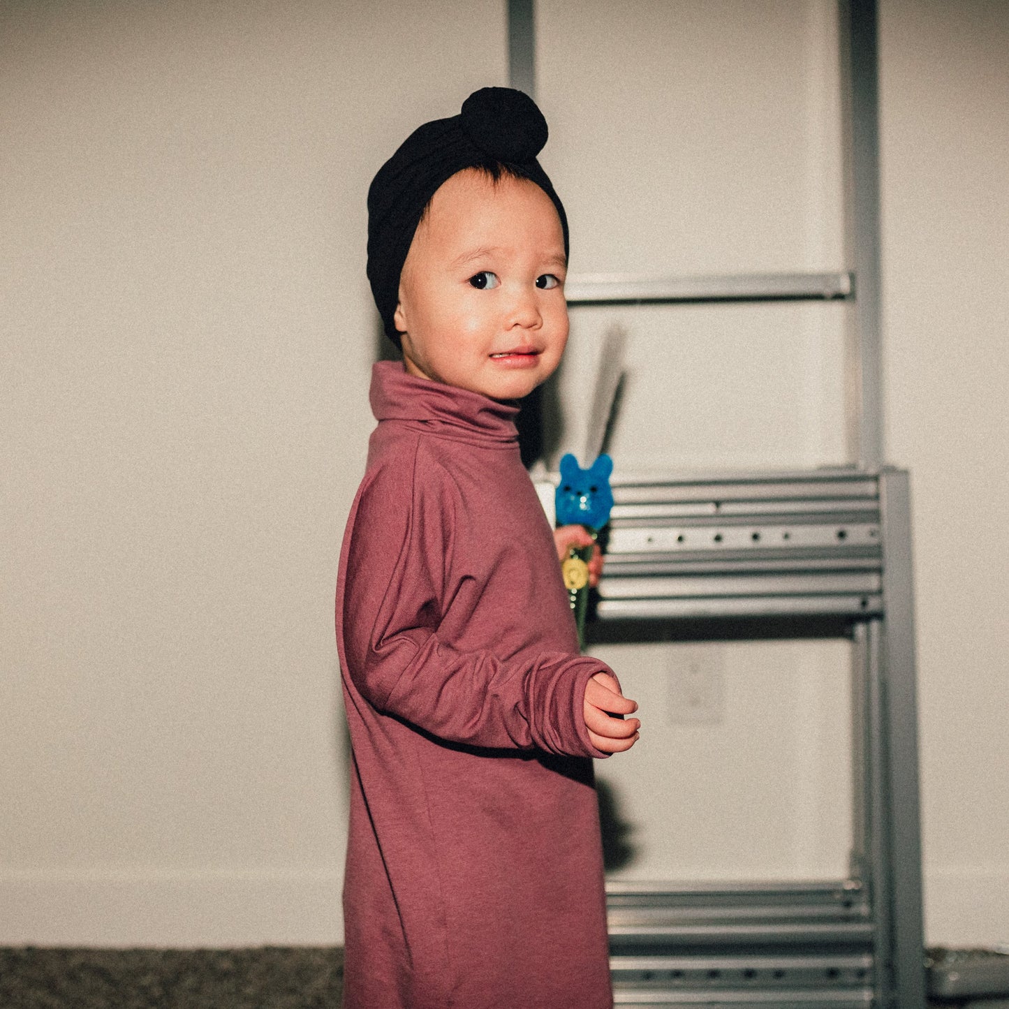 Eco-friendly kids' clothing – gender-neutral Rose Brown grow with me turtleneck, sustainably made in Canada.