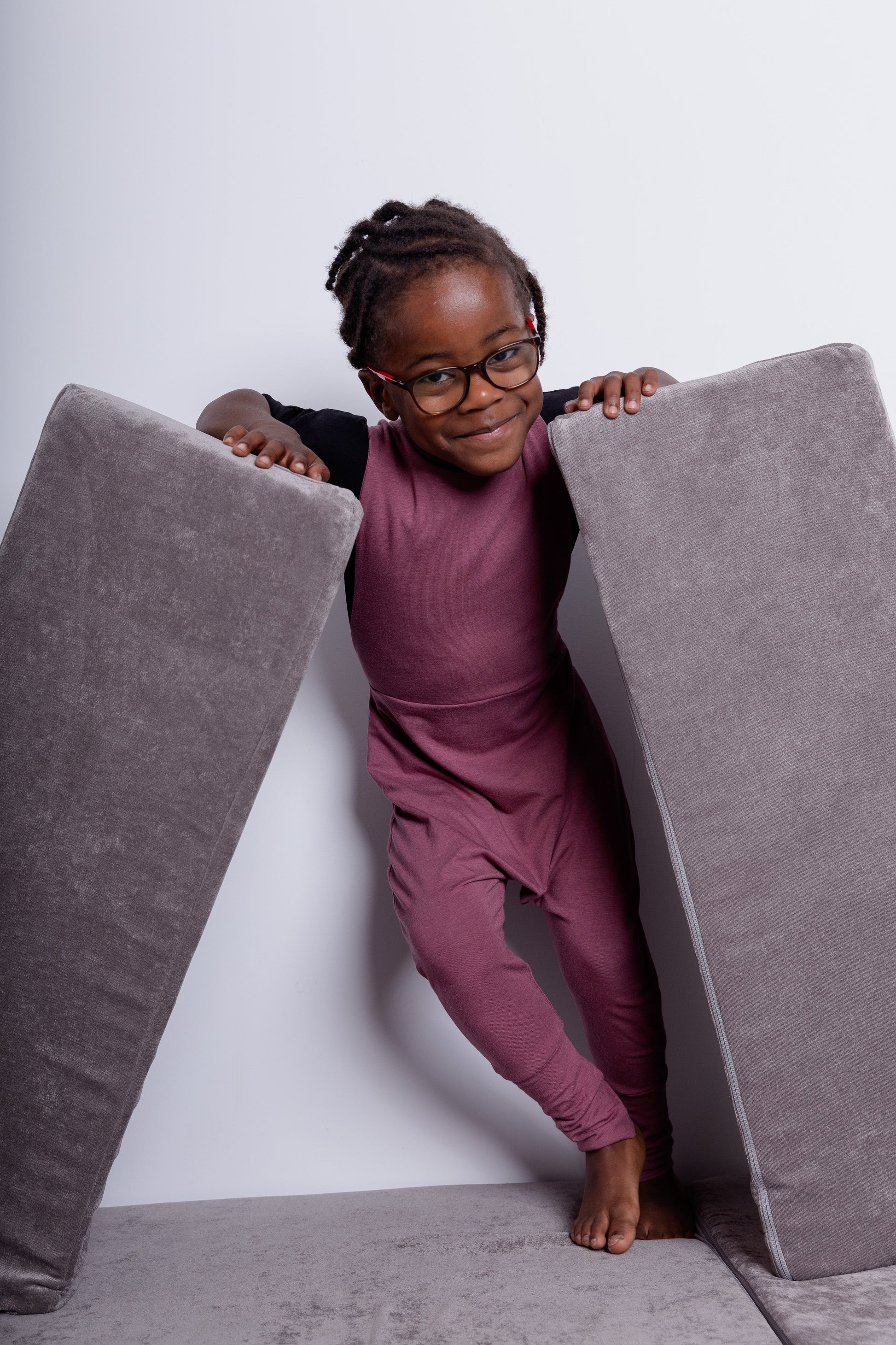 Rose brown grow-with-me overalls for toddlers and kids, made from soft, eco-friendly fabric. Adjustable straps and cuffs for a long-lasting fit. Ethically made in Canada.