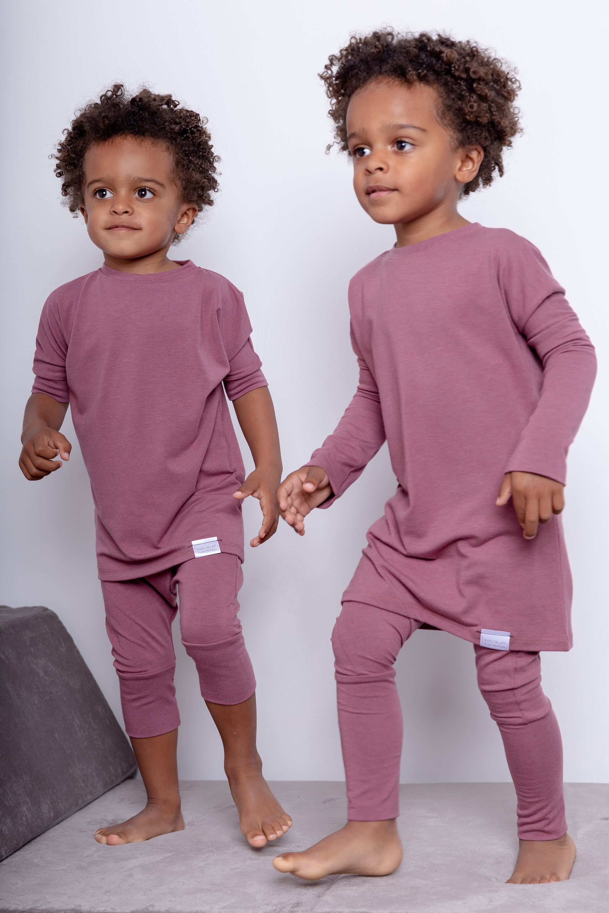 Rose brown grow-with-me shirt for toddlers and kids, designed to be worn as a dress, tunic, or long shirt. Seamless shoulders and soft, eco-friendly fabric. Ethically made in Canada.
