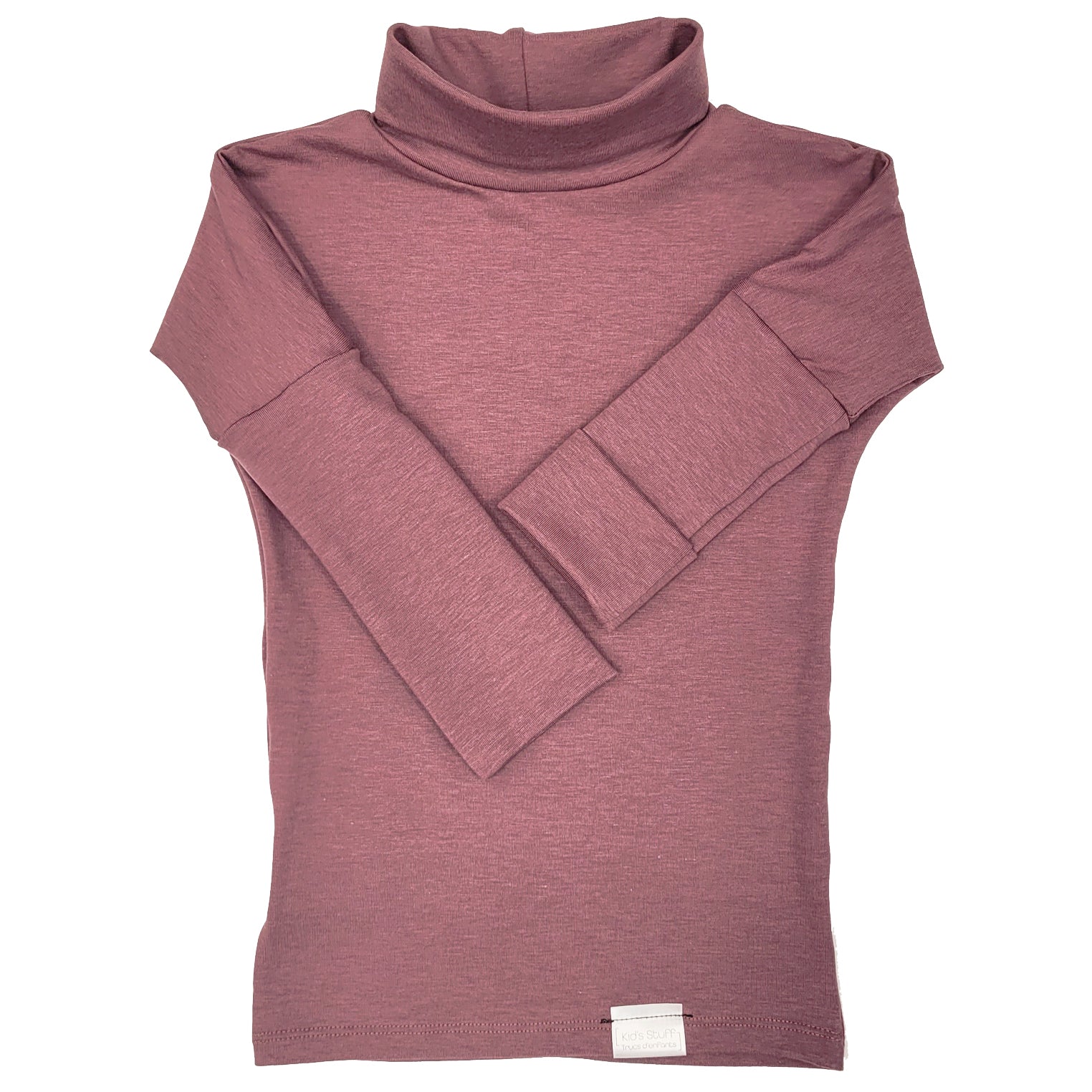 Eco-friendly kids' clothing – gender-neutral Rose Brown grow with me turtleneck, sustainably made in Canada.