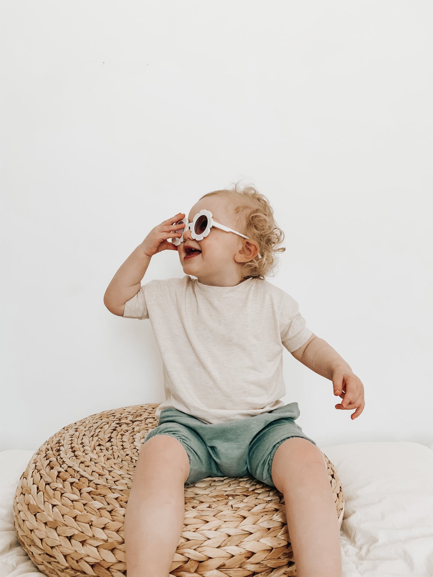 Heather Cream grow-with-me t-shirt for kids, made from soft Lyocell. Ethically made in Canada for a sustainable and comfy fit.