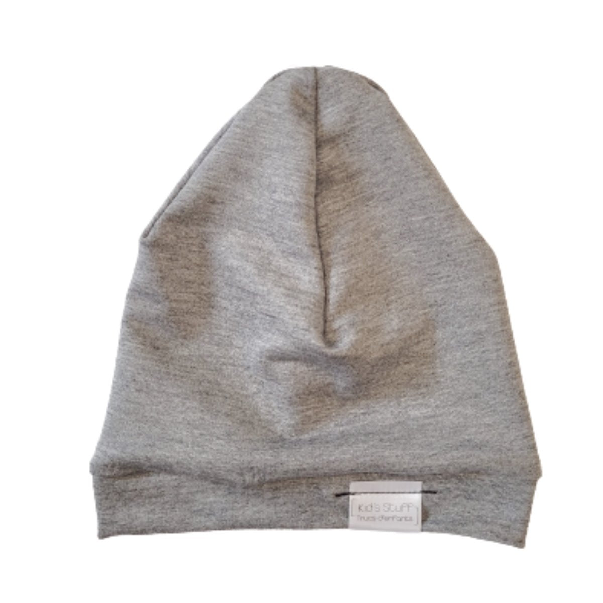 Soft and stretchy grey cloud beanie for kids, made from eco-friendly fabric. Ethically crafted in Canada, featuring a fold-over brim and minimalist design
