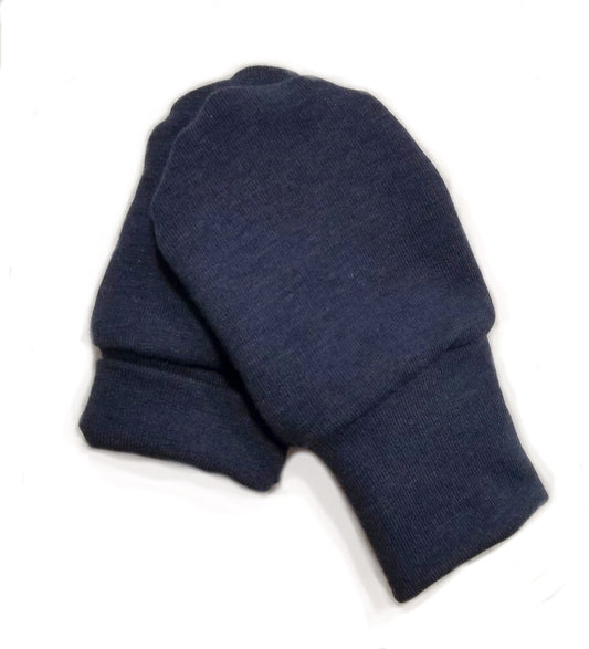 Soft and eco-friendly navy newborn mittens, designed to protect delicate skin and prevent scratching. Ethically made in Canada for ultimate comfort and warmth